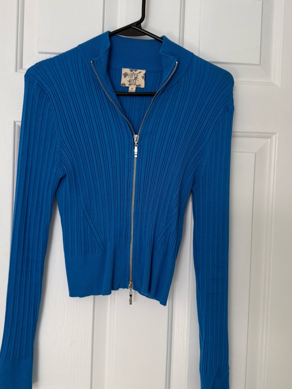 Hippie Rose Bright Blue Ribbed Zip Sweater